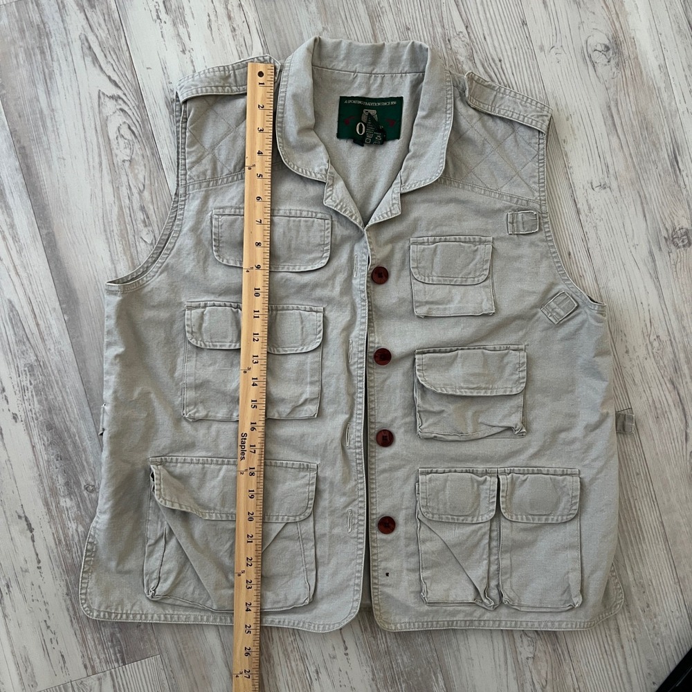 Vtg Orvis XL Khaki Cotton‎ Multi Pocket Fish Field Utility Vest Game Buttons